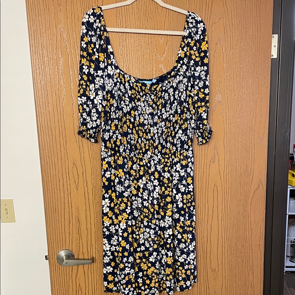 Draper James Navy and Yellow Floral Midi Dress